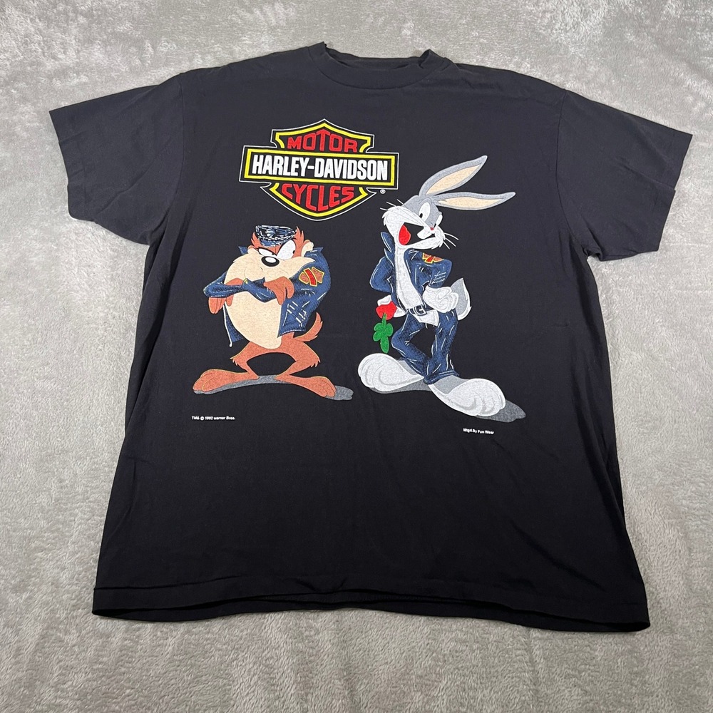 Vintage 1992 Harley Davidson Looney Tunes Taz Bugs Bunny‎ T Shirt Mens XL